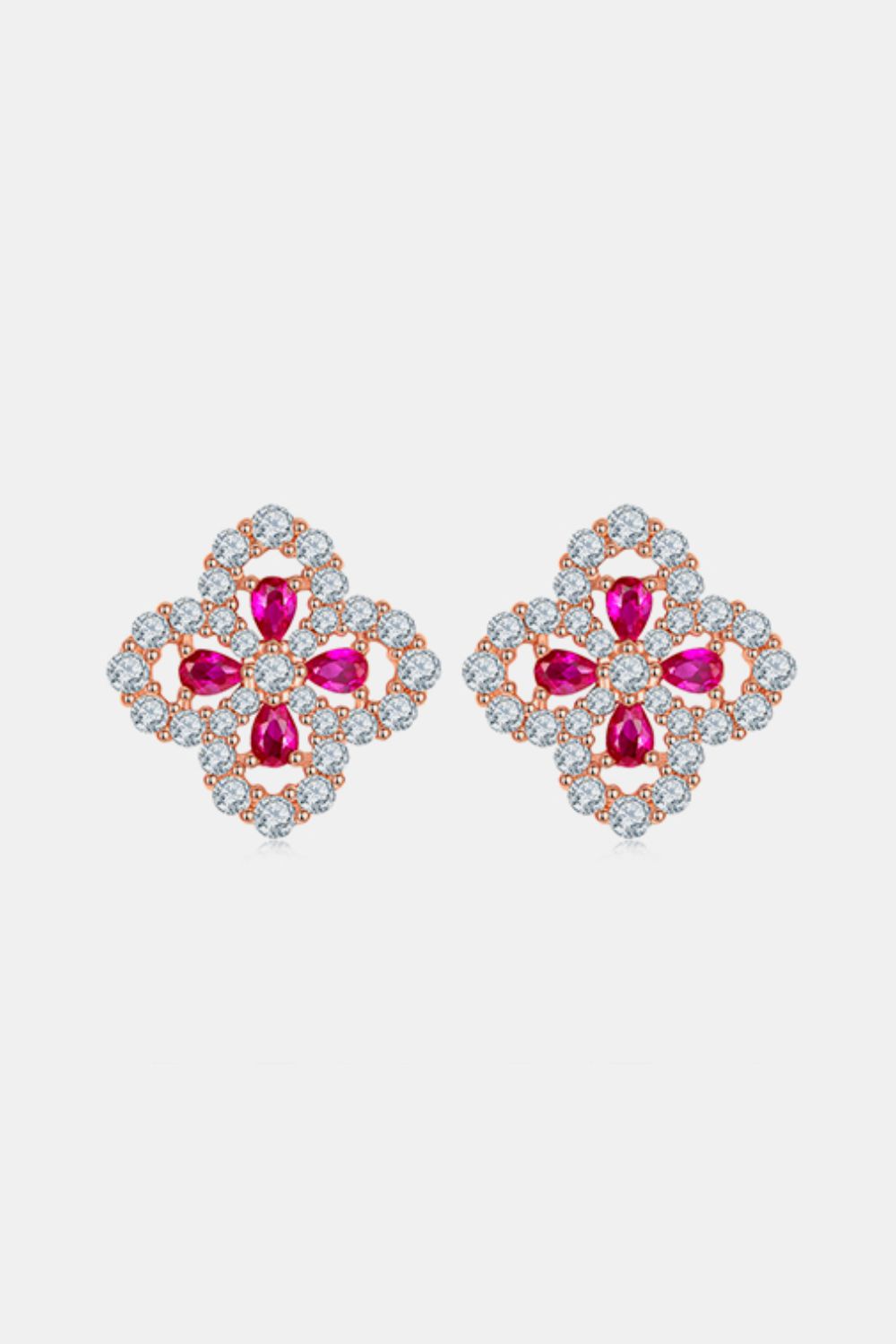 Lab Grown Ruby Flower Shape Stud Earrings