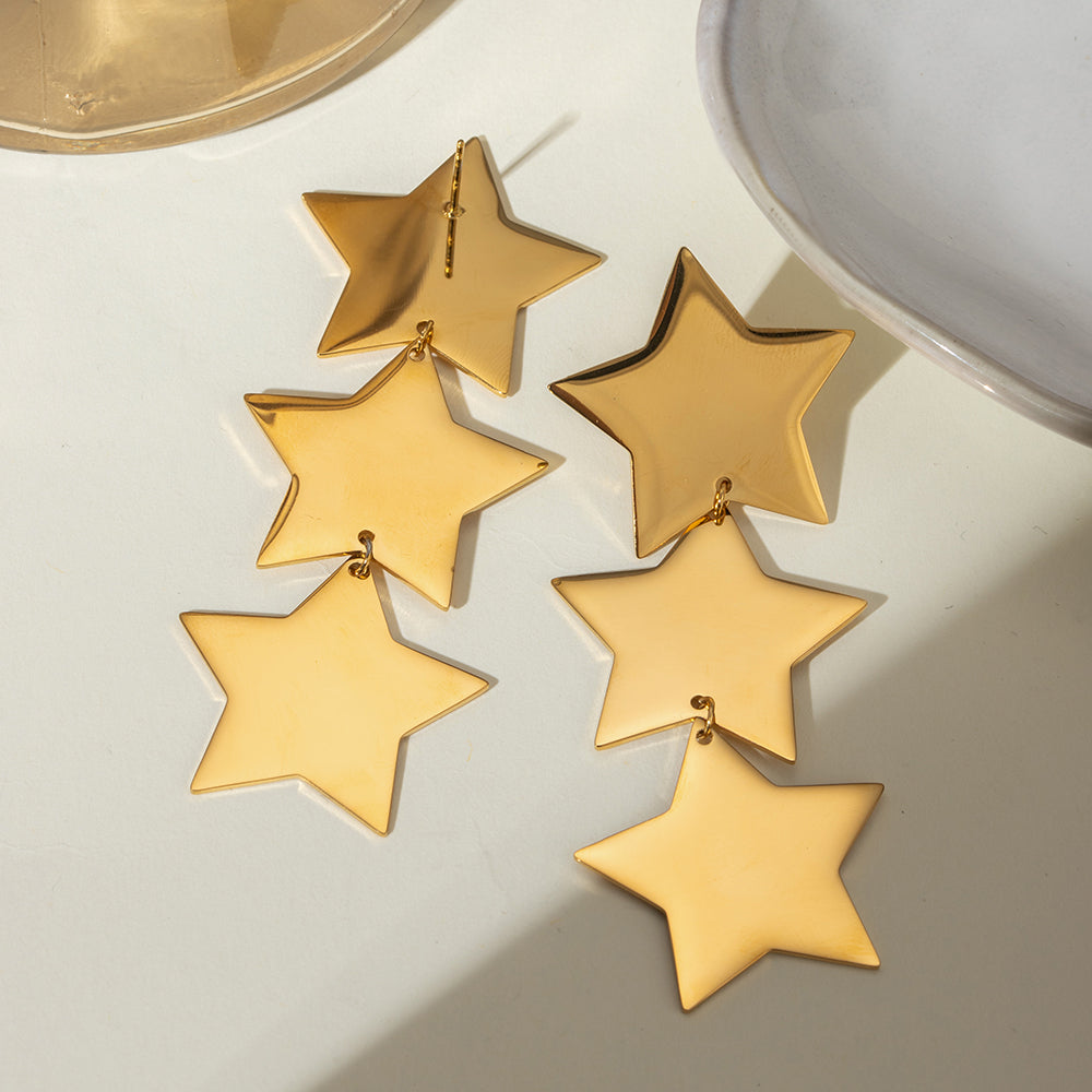 Gold Plated Stainless Steel Star Earrings