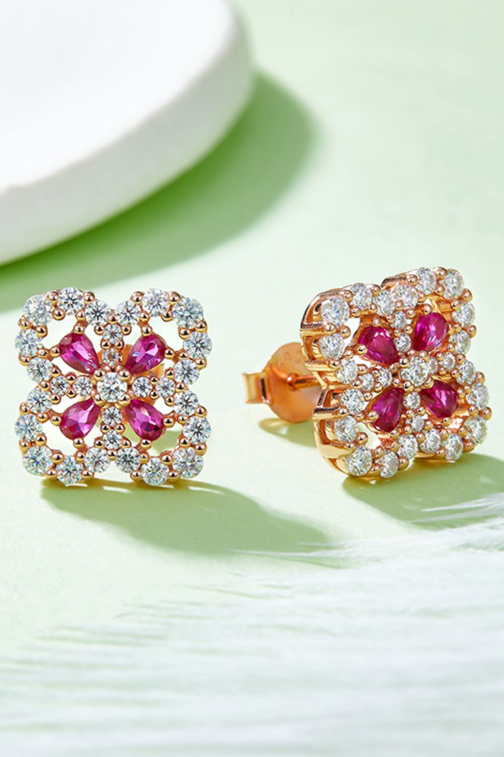 Lab Grown Ruby Flower Shape Stud Earrings