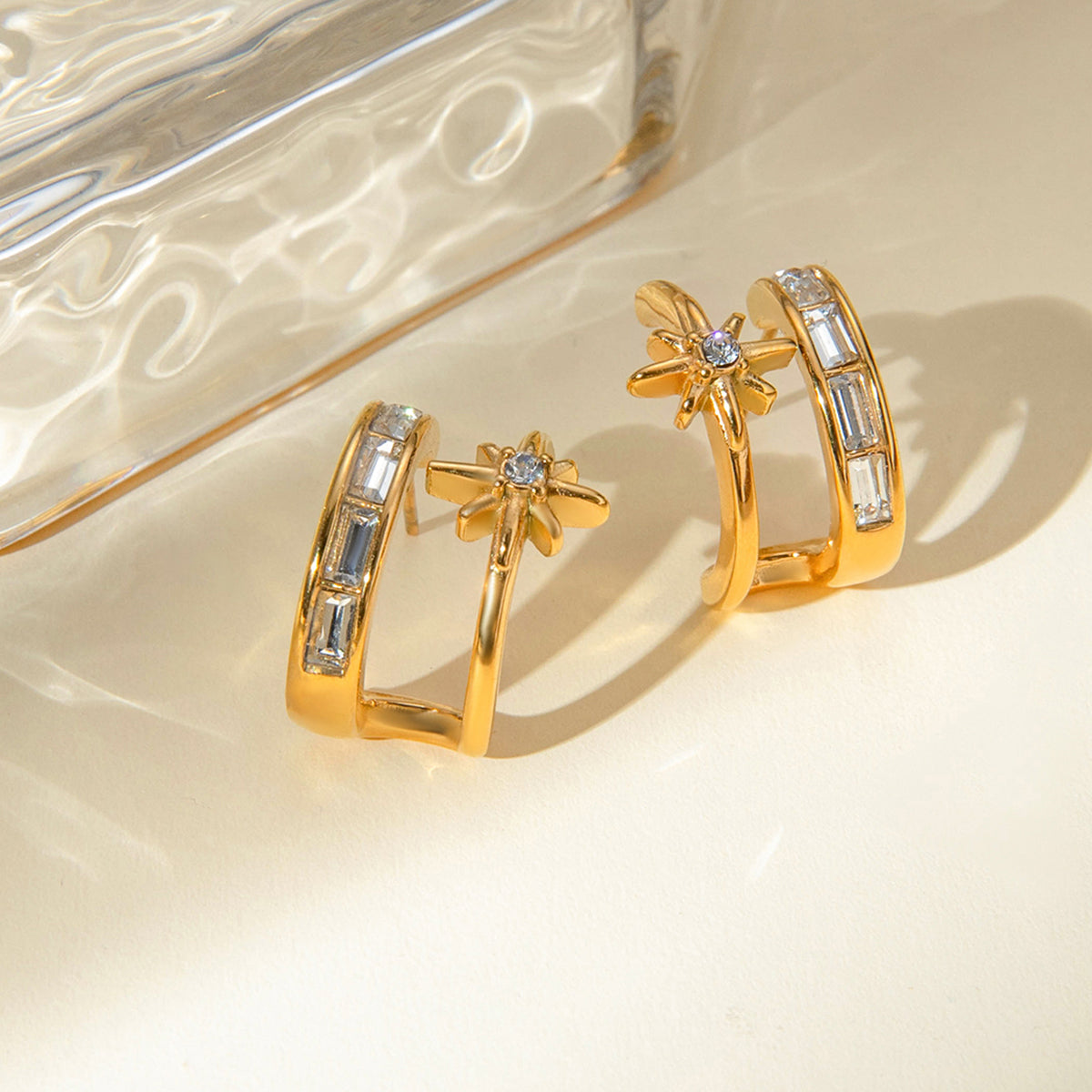 Stainless Steel Zircon Double Layered Earrings