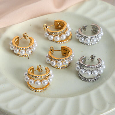 Pearl Titanium Steel C Hoop Earrings - Mintcute