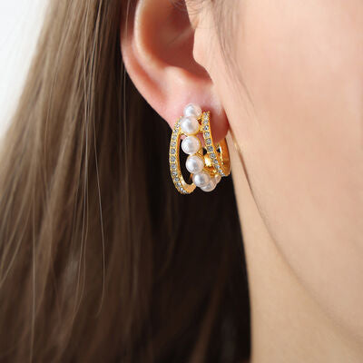 Pearl Titanium Steel C Hoop Earrings - Mintcute