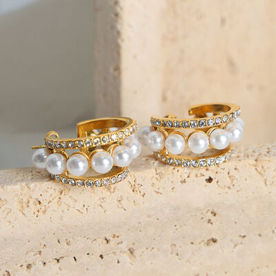 Pearl Titanium Steel C Hoop Earrings - Mintcute