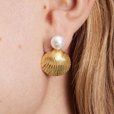 Gold Plated Shell Shape Earrings - Mintcute