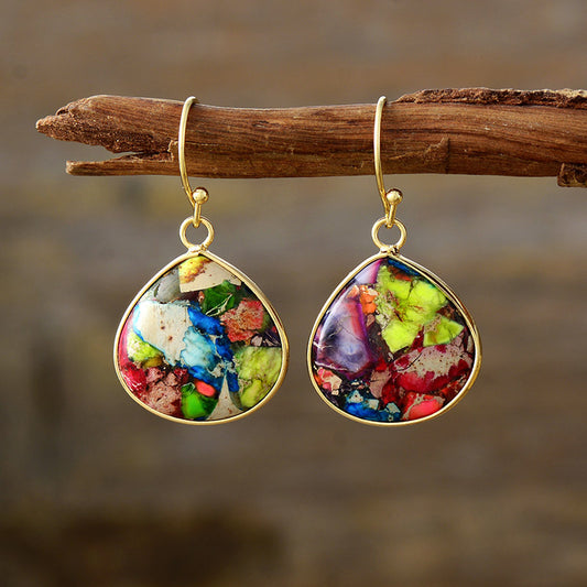 Gold Plated Colorful Natural Stone Earrings