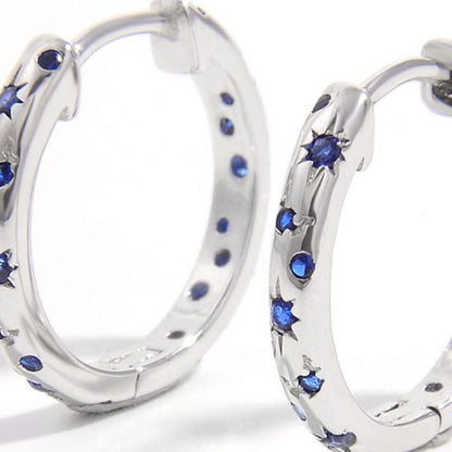 Blue Inlaid Zircon Huggie Earrings