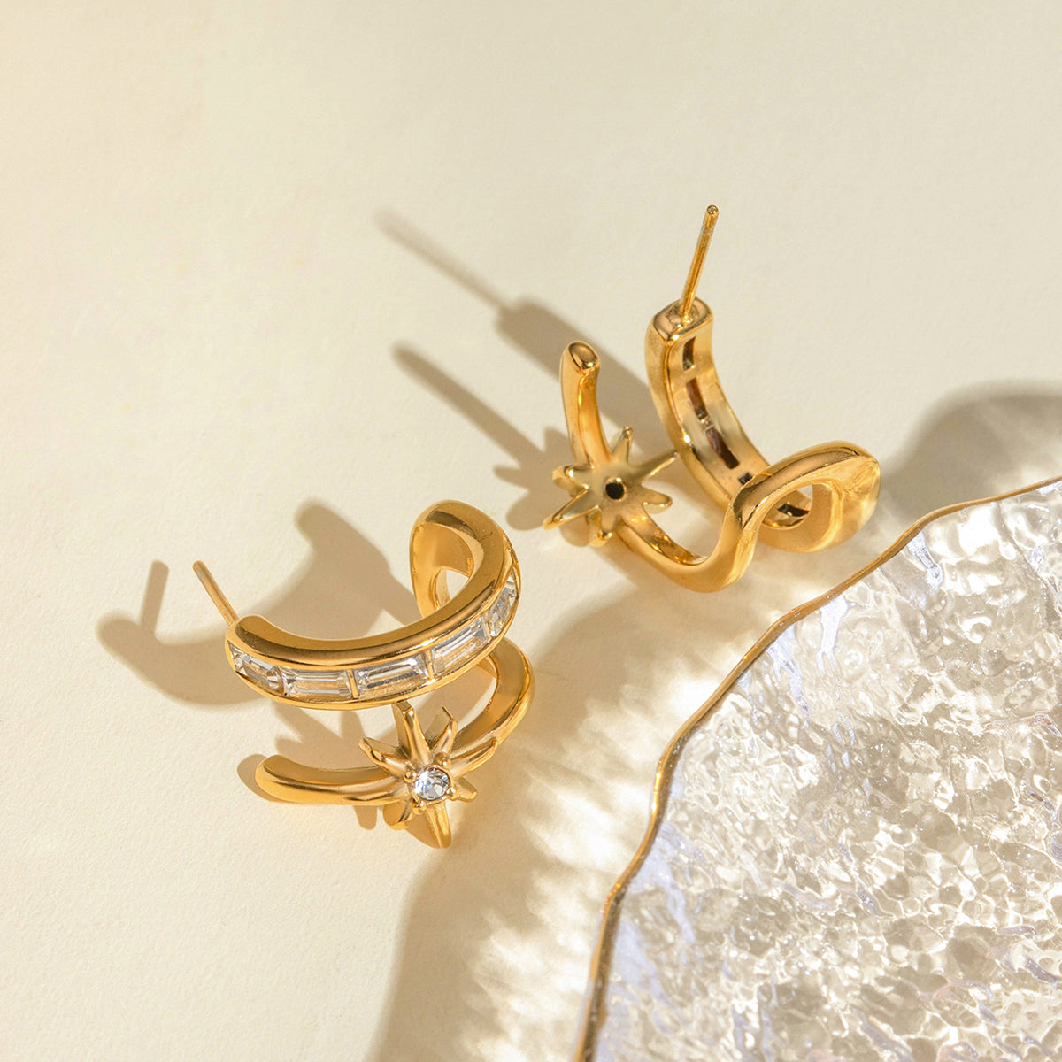 Stainless Steel Zircon Double Layered Earrings