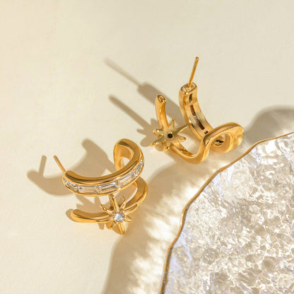 Stainless Steel Zircon Double Layered Earrings