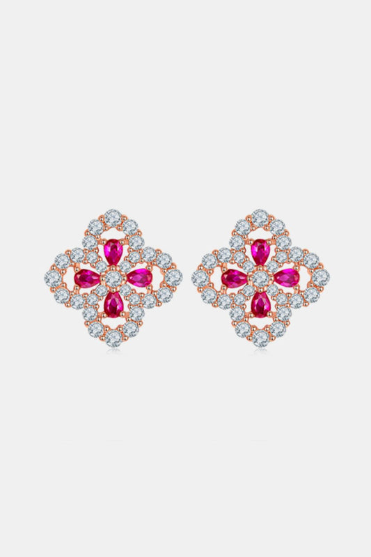 Lab Grown Ruby Flower Shape Stud Earrings