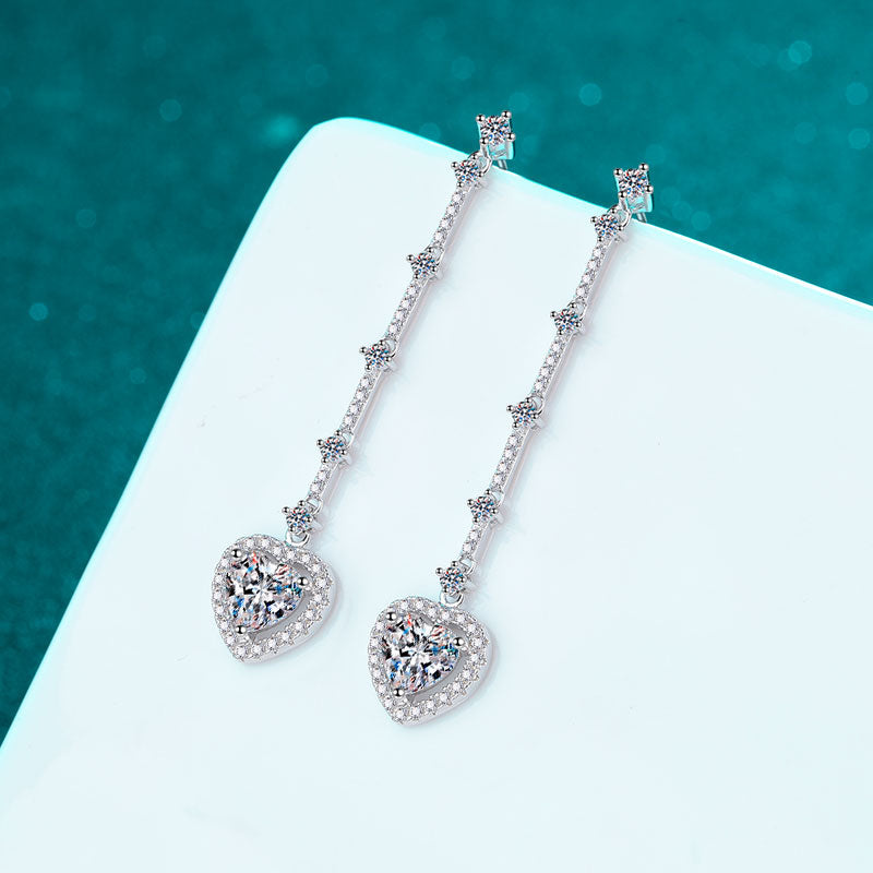 Moissanite Zircon Sterling Silver Heart Earrings
