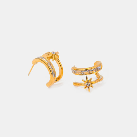Stainless Steel Zircon Double Layered Earrings