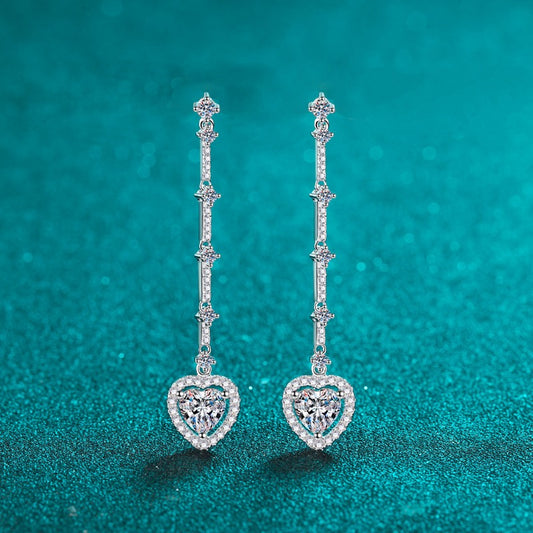 Moissanite Zircon Sterling Silver Heart Earrings