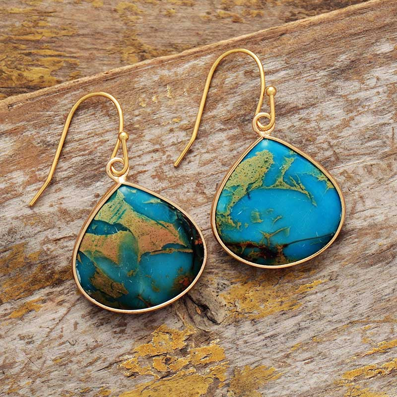 Gold Plated Colorful Natural Stone Earrings