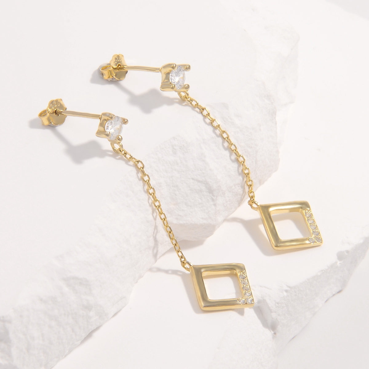 Square Inlaid Zircon Dangle Earrings