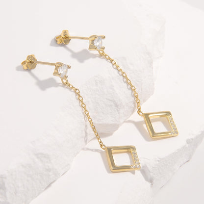 Square Inlaid Zircon Dangle Earrings