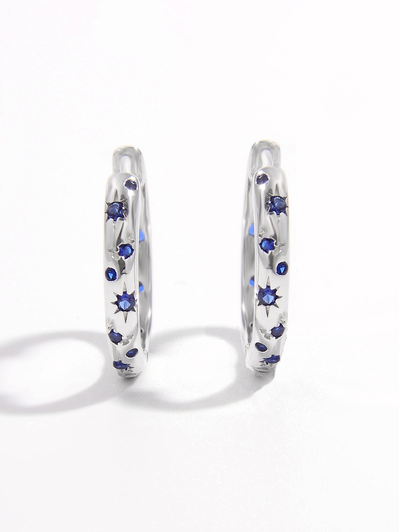 Blue Inlaid Zircon Huggie Earrings