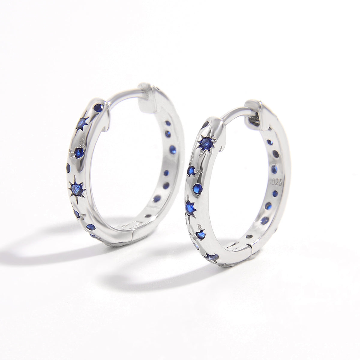 Blue Inlaid Zircon Huggie Earrings