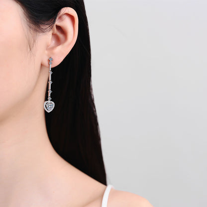 Moissanite Zircon Sterling Silver Heart Earrings