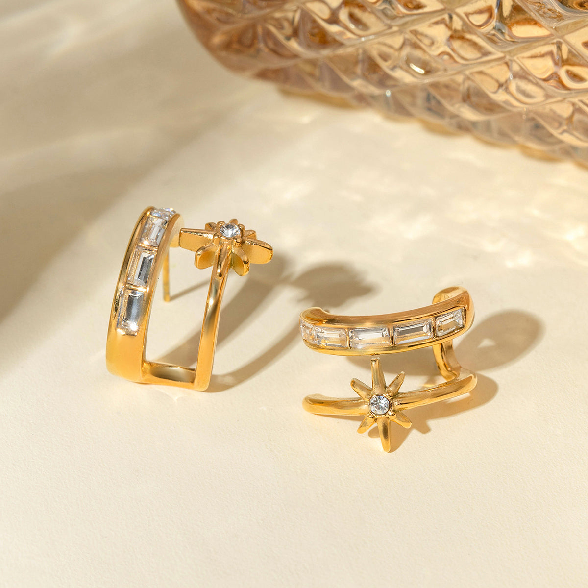 Stainless Steel Zircon Double Layered Earrings