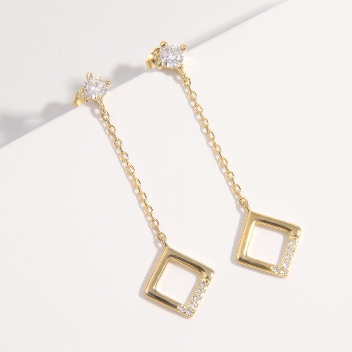 Square Inlaid Zircon Dangle Earrings
