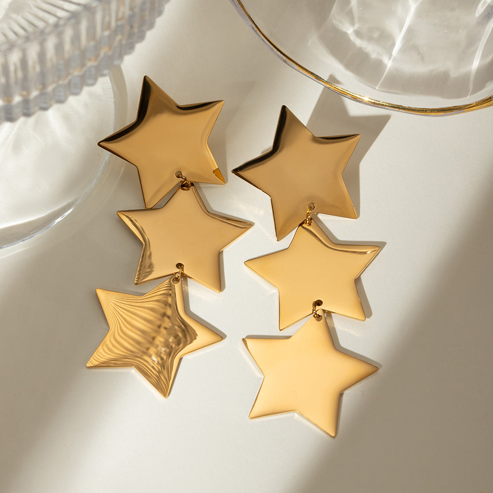 Gold Plated Stainless Steel Star Earrings