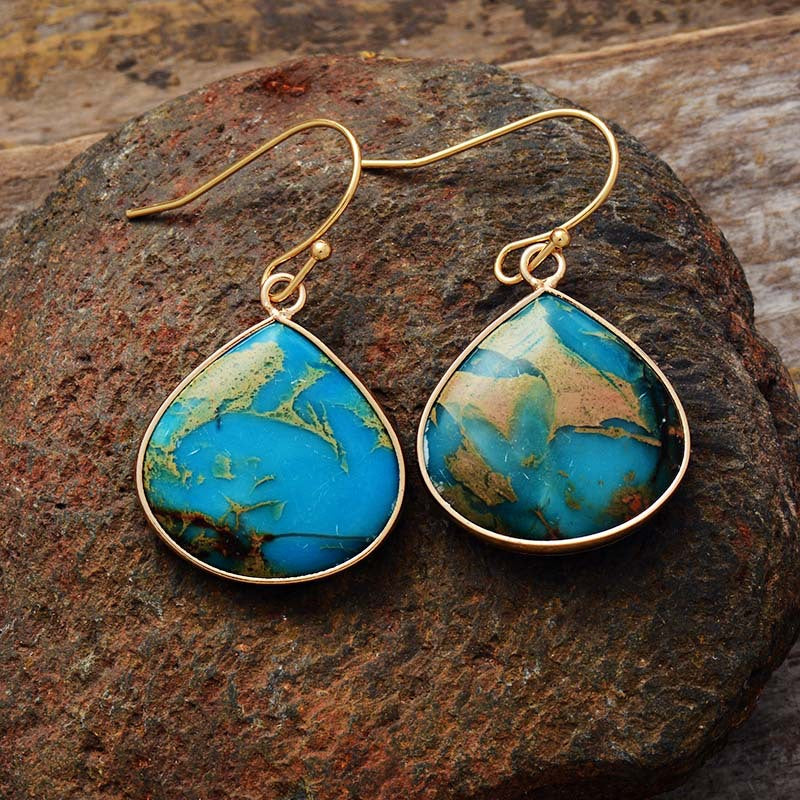 Gold Plated Colorful Natural Stone Earrings