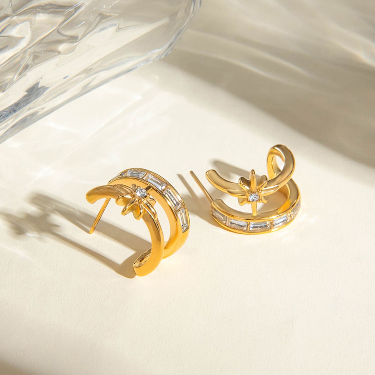 Stainless Steel Zircon Double Layered Earrings