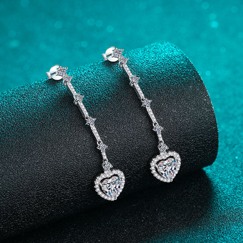 Moissanite Zircon Sterling Silver Heart Earrings