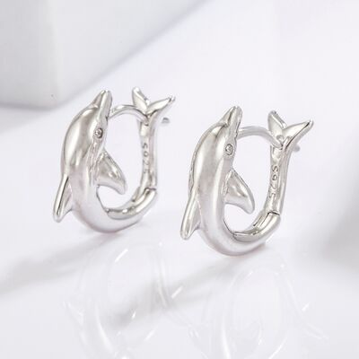 Sterling Silver Zircon Dolphin Earrings - Mintcute