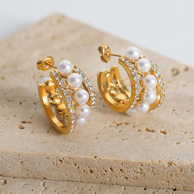 Pearl Titanium Steel C Hoop Earrings - Mintcute