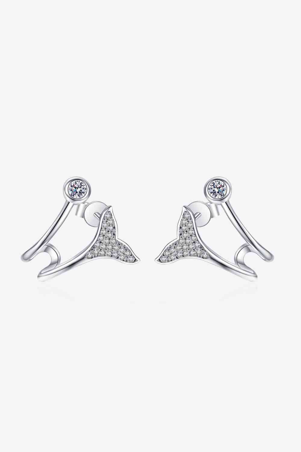 Moissanite Fishtail Rhodium Plated Earrings - Mintcute