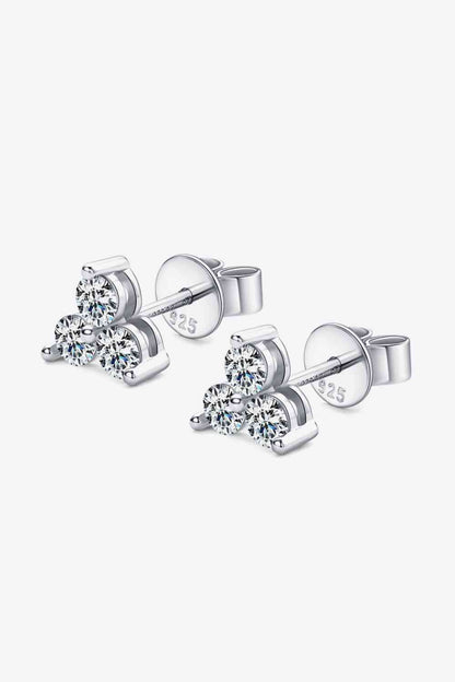 Triple Moissanite Sterling Silver Stud Earrings - Mintcute