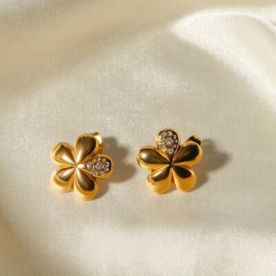 Inlaid Zircon Metal Flower Earrings - Mintcute