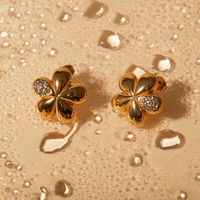 Inlaid Zircon Metal Flower Earrings - Mintcute