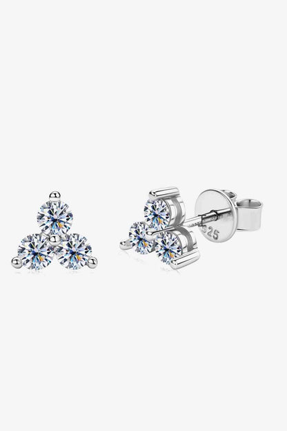 Triple Moissanite Sterling Silver Stud Earrings - Mintcute