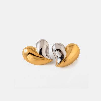 Doubel Color Heart Shape Stud Earrings - Mintcute