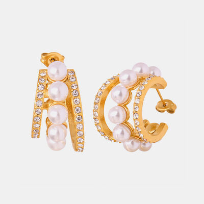 Pearl Titanium Steel C Hoop Earrings - Mintcute