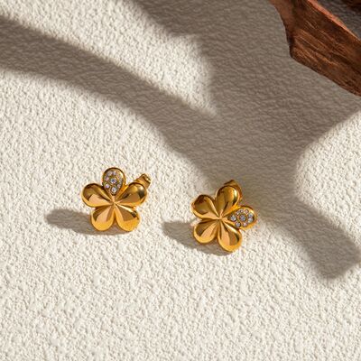 Inlaid Zircon Metal Flower Earrings - Mintcute