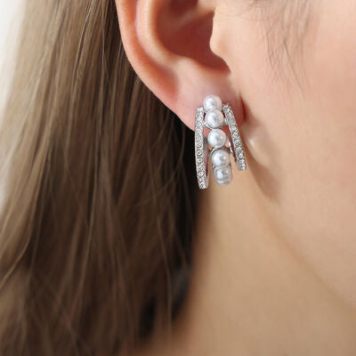 Pearl Titanium Steel C Hoop Earrings - Mintcute